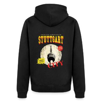 Stuttgart Germany City Skyline Vintage Retro - Unisex Premium Organic Zip Hoodie - black - Back - Nico (187cm)