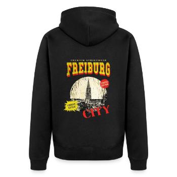 Freiburg Germany City Skyline Vintage Retro - Unisex Premium Organic Zip Hoodie - black - Back - Nico (187cm)