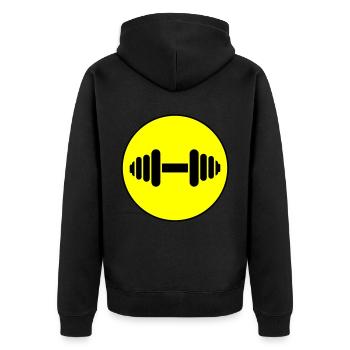 Hantel gewichte icon - Unisex Premium Bio Zip Hoodie - Schwarz - Hinten - Nico (187cm)
