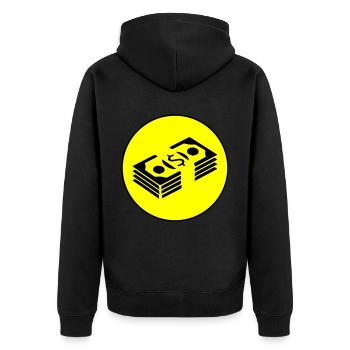 Geld Money Kreis - Unisex Premium Bio Zip Hoodie - Schwarz - Hinten - Nico (187cm)