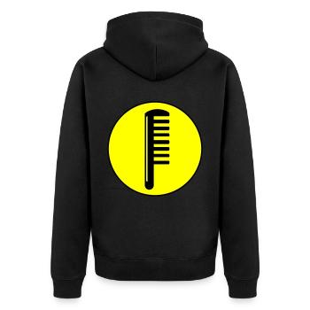 Kamm Friseur Kreis - Unisex Premium Bio Zip Hoodie - Schwarz - Hinten - Nico (187cm)