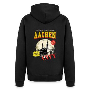 Aachen Deutschland Stadt Skyline Vintage Retro - Unisex Premium Bio Zip Hoodie - Schwarz - Hinten - Nico (187cm)