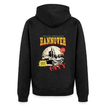 Hanovre Allemagne City Skyline Vintage Rétro - Veste à capuche bio Premium Unisexe - noir - Dos - Nico (187cm)