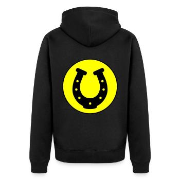 Hufeisen Icon - Unisex Premium Bio Zip Hoodie - Schwarz - Hinten - Nico (187cm)