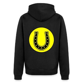 Hufeisen Symbol - Unisex Premium Bio Zip Hoodie - Schwarz - Hinten - Nico (187cm)