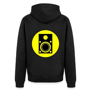 Symbole de musique des haut-parleurs - Veste à capuche bio Premium Unisexe - noir - Dos - Nico (187cm)