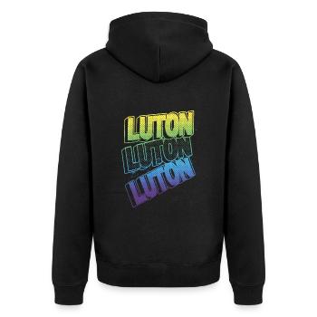 Luton Angleterre Royaume-Uni City Font Skyline Accueil - Veste à capuche bio Premium Unisexe - noir - Dos - Nico (187cm)