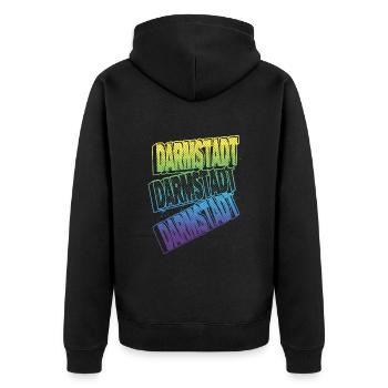 Darmstadt Deutschland Stadt Schrift Skyline Heimat - Unisex Premium Bio Zip Hoodie - Schwarz - Hinten - Nico (187cm)