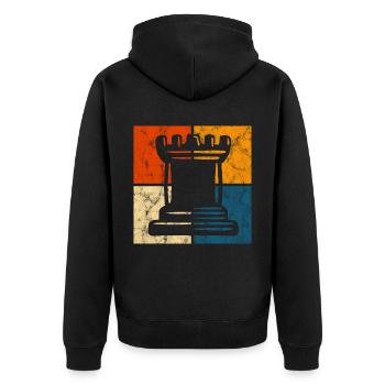 Retro Schach Schachspieler Schachmatt Schachfigur - Unisex Premium Bio Zip Hoodie - Schwarz - Hinten - Nico (187cm)