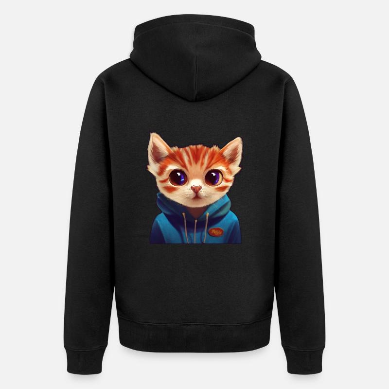 Katze mit Pullover - Unisex Premium Bio Zip Hoodie - Schwarz