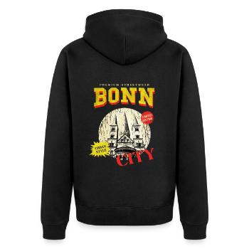 Bonn Deutschland Stadt Skyline Vintage Retro - Unisex Premium Bio Zip Hoodie - Schwarz - Hinten - Nico (187cm)
