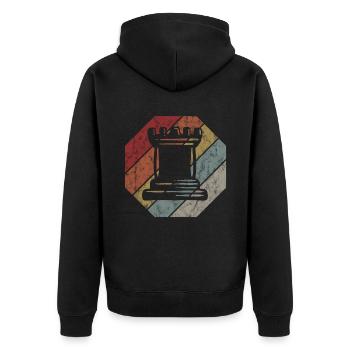 Retro Schach Schachspieler Schachmatt Schachfigur - Unisex Premium Bio Zip Hoodie - Schwarz - Hinten - Nico (187cm)