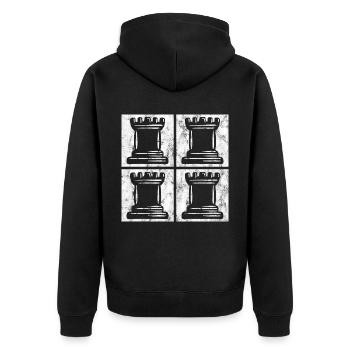 Retro Schach Schachspieler Schachmatt Schachfigur - Unisex Premium Bio Zip Hoodie - Schwarz - Hinten - Nico (187cm)