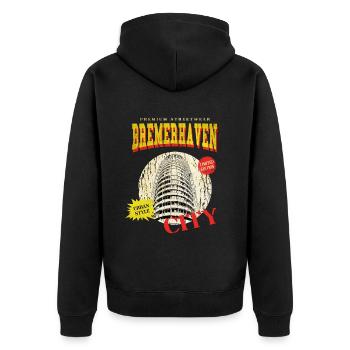 Bremerhaven Allemagne City Skyline Vintage - Veste à capuche bio Premium Unisexe - noir - Dos - Nico (187cm)