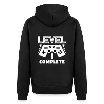 Level 1 complete 1 Geburtstag Spielkonsole - Unisex Premium Bio Zip Hoodie - Schwarz - Hinten - Nico (187cm)