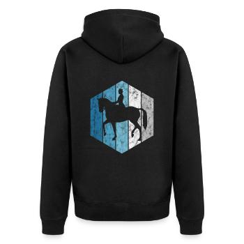 Dressur Dressurreiten Dressurreiter Reiten Pferd - Unisex Premium Bio Zip Hoodie - Schwarz - Hinten - Nico (187cm)