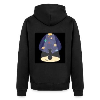 niedliche Katze im Weltraum mit Planeten - Unisex Premium Bio Zip Hoodie - Schwarz - Hinten - Nico (187cm)
