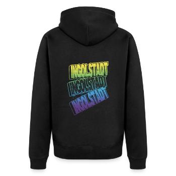 Ingolstadt Deutschland Stadt Schrift Skyline - Unisex Premium Bio Zip Hoodie - Schwarz - Hinten - Nico (187cm)