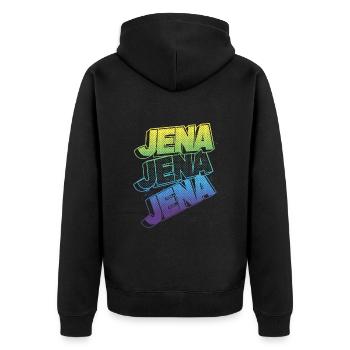 Jena Deutschland Stadt Schrift Skyline Heimat - Unisex Premium Bio Zip Hoodie - Schwarz - Hinten - Nico (187cm)