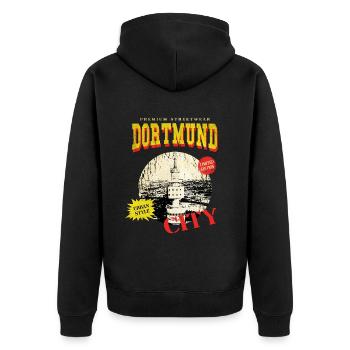 Dortmund Allemagne City Skyline Vintage Rétro - Veste à capuche bio Premium Unisexe - noir - Dos - Nico (187cm)