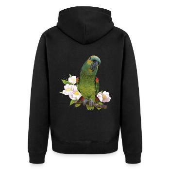 L’amazone à front bleu - Veste à capuche bio Premium Unisexe - noir - Dos - Nico (187cm)