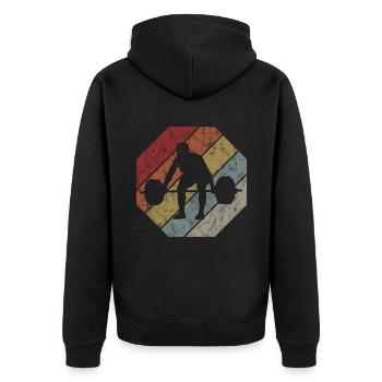 Bodybuilding Bodybuilder GYM Fitnessstudio Retro - Unisex Premium Bio Zip Hoodie - Schwarz - Hinten - Nico (187cm)