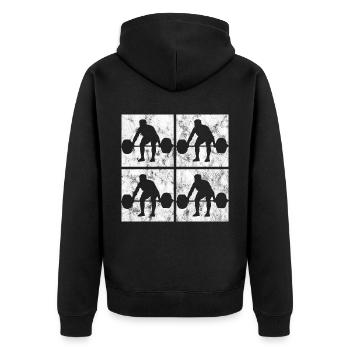 Bodybuilding Bodybuilder GYM Fitnessstudio Retro - Unisex Premium Bio Zip Hoodie - Schwarz - Hinten - Nico (187cm)