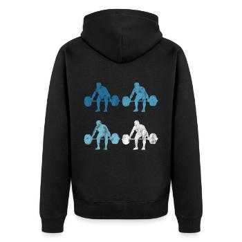 Bodybuilding Bodybuilder GYM Fitnessstudio Retro - Unisex Premium Bio Zip Hoodie - Schwarz - Hinten - Nico (187cm)