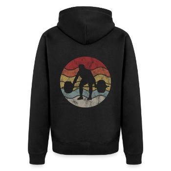 Bodybuilding Bodybuilder GYM Fitnessstudio Retro - Unisex Premium Bio Zip Hoodie - Schwarz - Hinten - Nico (187cm)