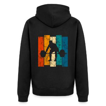 Bodybuilding Bodybuilder GYM Fitnessstudio Retro - Unisex Premium Bio Zip Hoodie - Schwarz - Hinten - Nico (187cm)