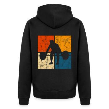 Bodybuilding Bodybuilder GYM Fitnessstudio Retro - Unisex Premium Organic Zip Hoodie - black - Back - Nico (187cm)
