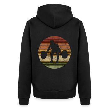 Bodybuilding Bodybuilder GYM Fitnessstudio Retro - Unisex Premium Bio Zip Hoodie - Schwarz - Hinten - Nico (187cm)