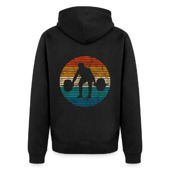 Bodybuilding Bodybuilder GYM Fitnessstudio Retro - Unisex Premium Organic Zip Hoodie - black - Back - Nico (187cm)