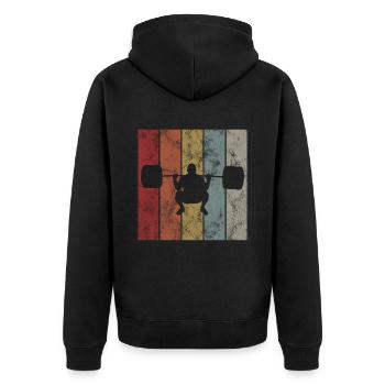 Bodybuilding Bodybuilder GYM Fitnessstudio Retro - Unisex Premium Bio Zip Hoodie - Schwarz - Hinten - Nico (187cm)