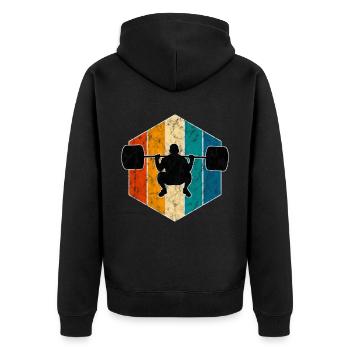 Bodybuilding Bodybuilder GYM Fitnessstudio Retro - Unisex Premium Bio Zip Hoodie - Schwarz - Hinten - Nico (187cm)