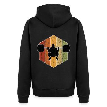 Bodybuilding Bodybuilder GYM Fitnessstudio Retro - Unisex Premium Bio Zip Hoodie - Schwarz - Hinten - Nico (187cm)