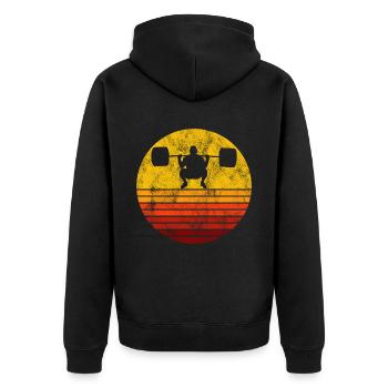 Bodybuilding Bodybuilder GYM Fitnessstudio Retro - Unisex Premium Bio Zip Hoodie - Schwarz - Hinten - Nico (187cm)