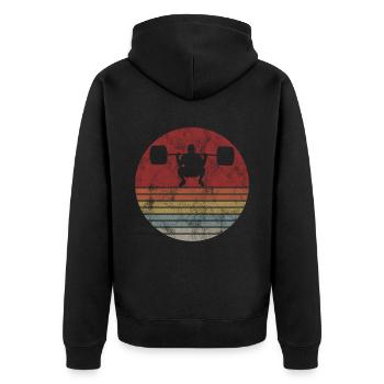 Bodybuilding Bodybuilder GYM Fitnessstudio Retro - Unisex Premium Bio Zip Hoodie - Schwarz - Hinten - Nico (187cm)