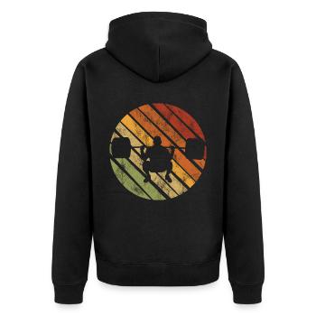 Bodybuilding Bodybuilder GYM Fitnessstudio Retro - Unisex Premium Bio Zip Hoodie - Schwarz - Hinten - Nico (187cm)