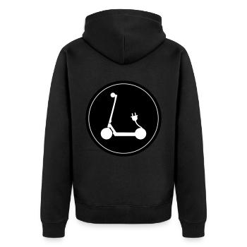E-roller Icon - Unisex Premium Bio Zip Hoodie - Schwarz - Hinten - Nico (187cm)