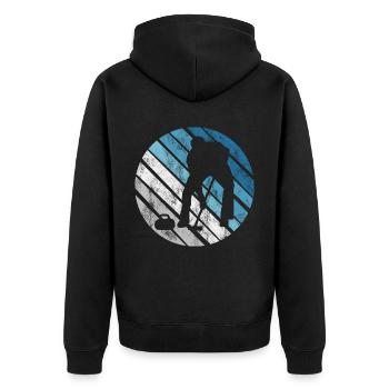 Eis Curling Curler Eisstockschießen Retro Geschenk - Unisex Premium Bio Zip Hoodie - Schwarz - Hinten - Nico (187cm)