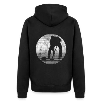 Eis Curling Curler Eisstockschießen Retro Geschenk - Unisex Premium Bio Zip Hoodie - Schwarz - Hinten - Nico (187cm)