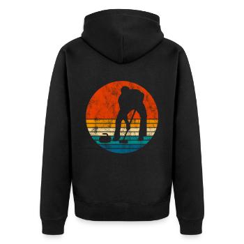 Eis Curling Curler Eisstockschießen Retro Geschenk - Unisex Premium Bio Zip Hoodie - Schwarz - Hinten - Nico (187cm)