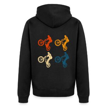 BMX Rad Fahrrad Retro Geschenk Bicycle Motocross - Unisex Premium Bio Zip Hoodie - Schwarz - Hinten - Nico (187cm)
