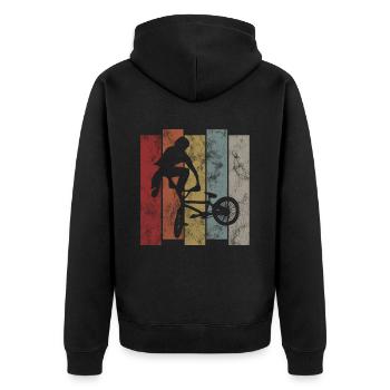 BMX Rad Fahrrad Retro Geschenk Bicycle Motocross - Unisex Premium Bio Zip Hoodie - Schwarz - Hinten - Nico (187cm)