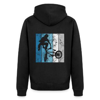 BMX Rad Fahrrad Retro Geschenk Bicycle Motocross - Unisex Premium Bio Zip Hoodie - Schwarz - Hinten - Nico (187cm)