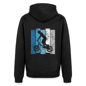 BMX Rad Fahrrad Retro Geschenk Bicycle Motocross - Unisex Premium Bio Zip Hoodie - Schwarz - Hinten - Nico (187cm)