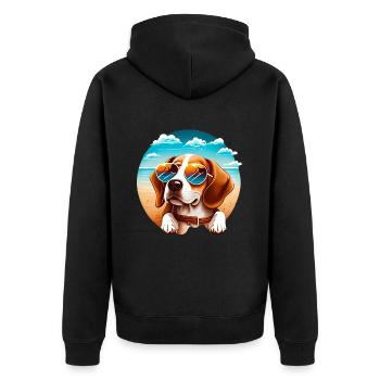 Beagle mit Sonnenbrille am Strand - Unisex Premium Bio Zip Hoodie - Schwarz - Hinten - Nico (187cm)