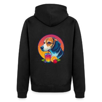 Beagle mit Drink und Früchten - Unisex Premium Bio Zip Hoodie - Schwarz - Hinten - Nico (187cm)