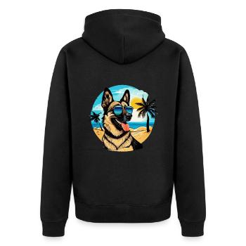 Shepherd dog on the beach with sunglasses - Unisex Premium Organic Zip Hoodie - black - Back - Nico (187cm)